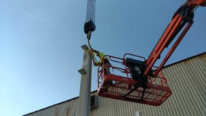 Erecting steel for acid storage building at Steel Warehouse in South Bend, IN