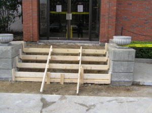 Forming for concrete steps for Holladay Corp., South Bend, IN