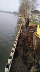 Completed sheet piles for seawall project at Lake of The Woods in Bremen, IN